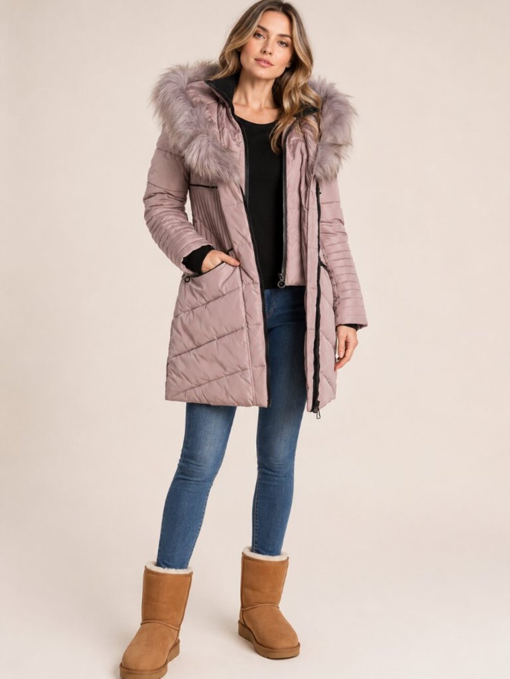 Faux Fur Quilted Parka